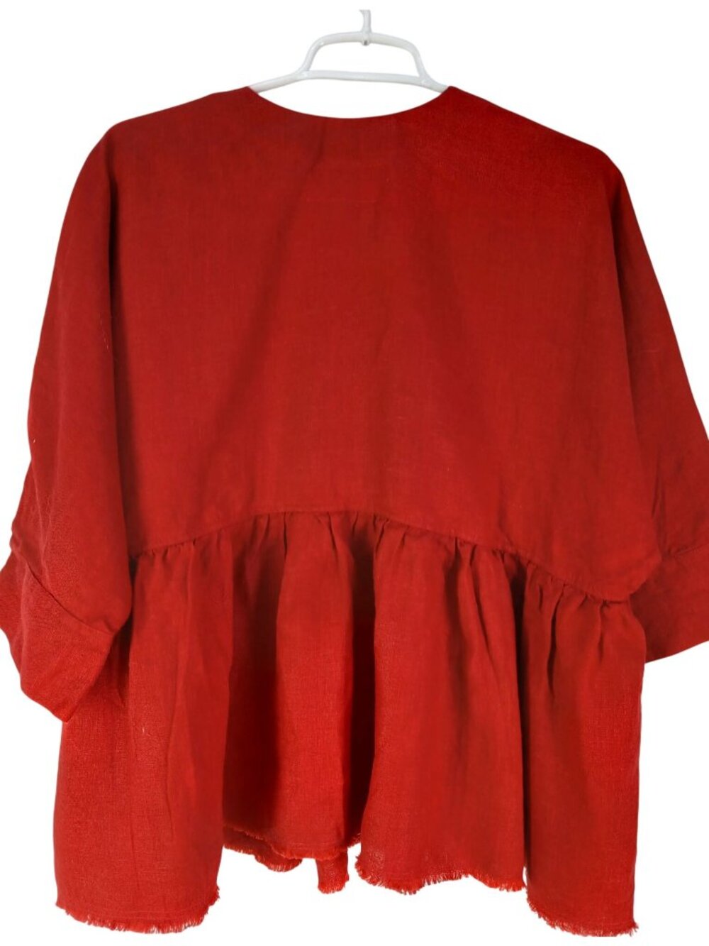 Pavietra Womens Red Linen Peplum Ruffled Peplum Linen Top V Neck - Picture 4 of 12